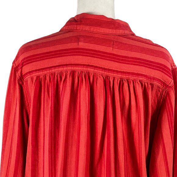 We The Free Oversized Orange on Orange-Red Stripes Popover Shirt Size XS - Picture 10 of 14
